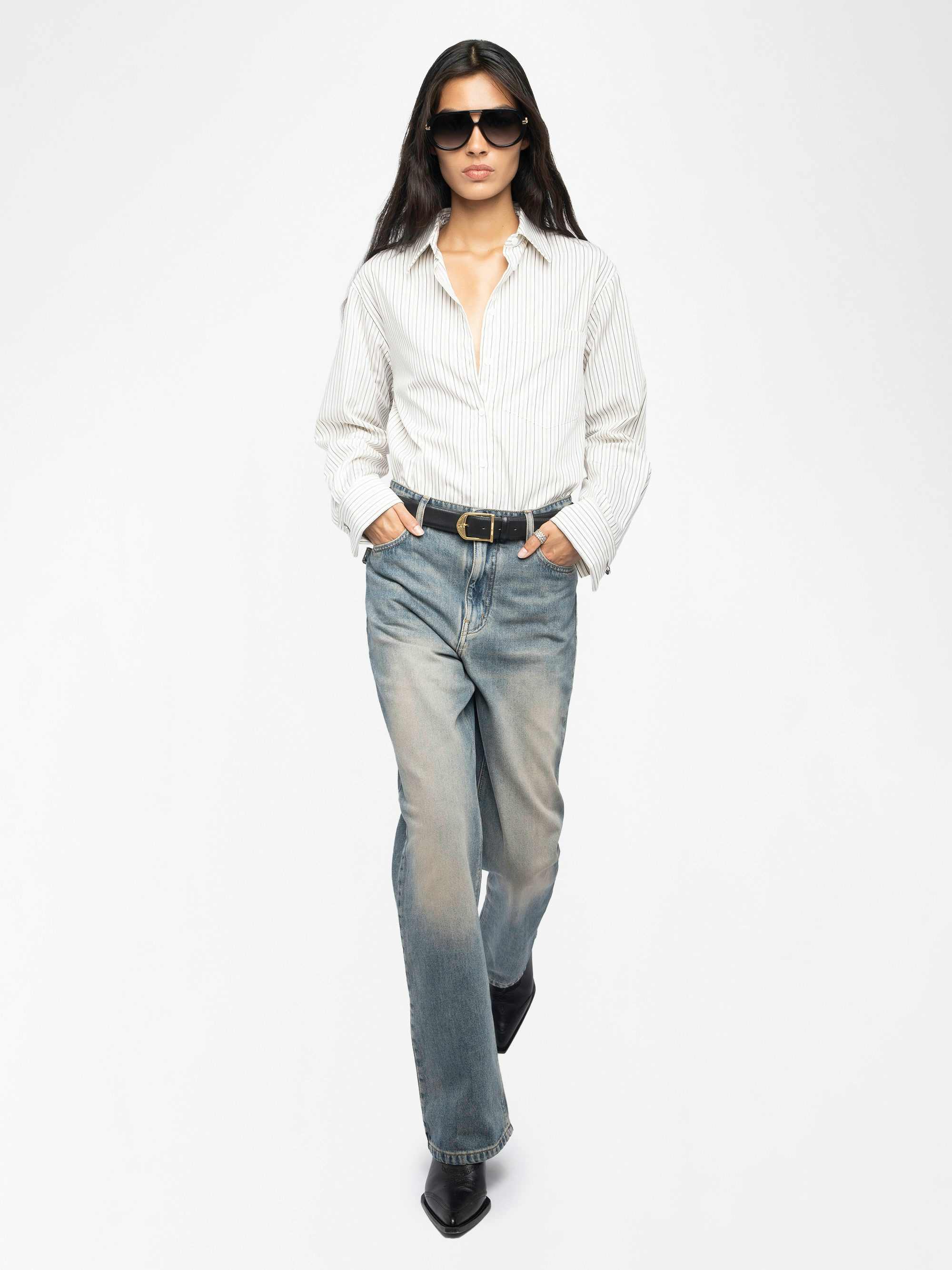 Morning Shirt - Loose shirt in striped poplin with back print.